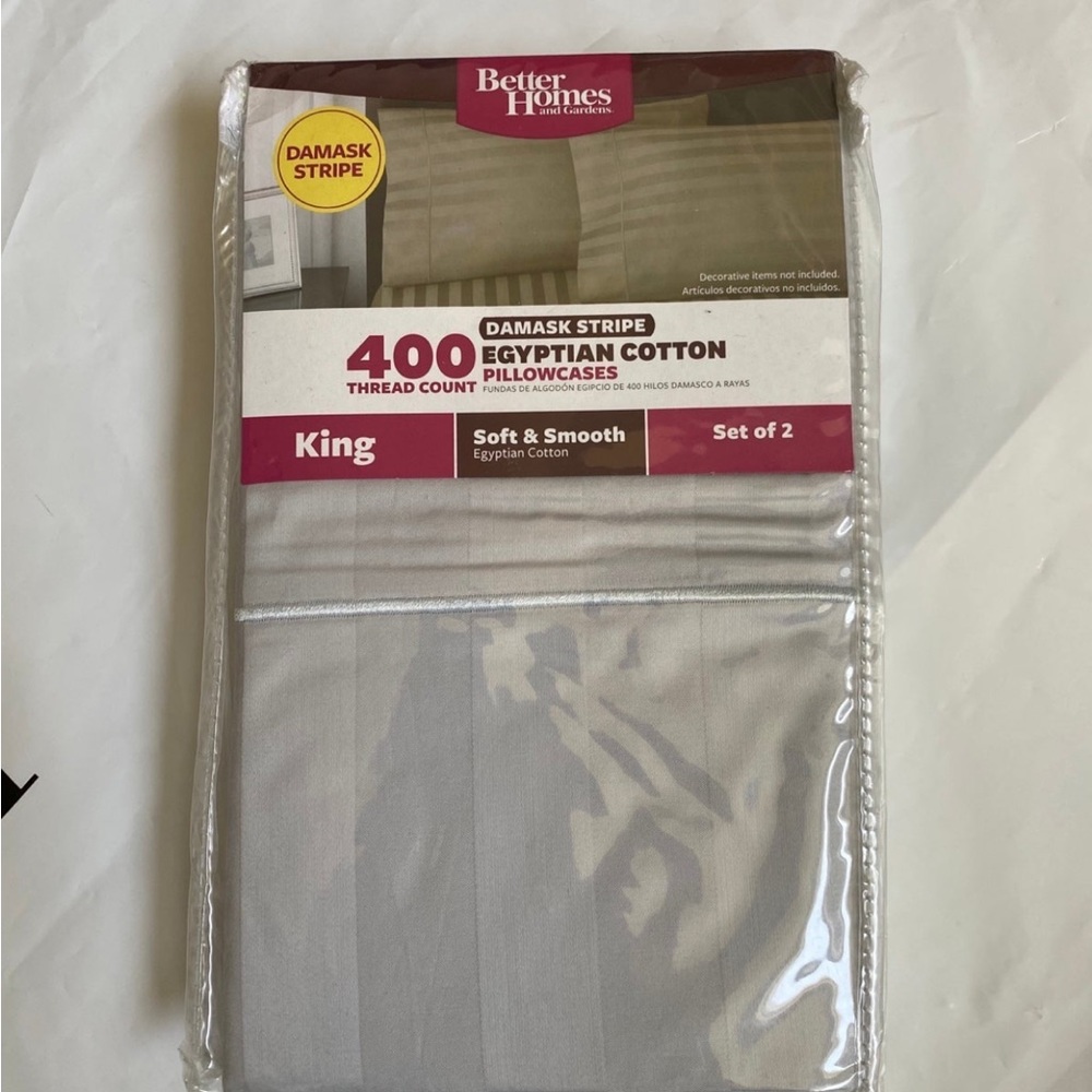 2 Pack Damask Stripe Egyptian Cotton 400 Thread Count King Pillowcases Grey